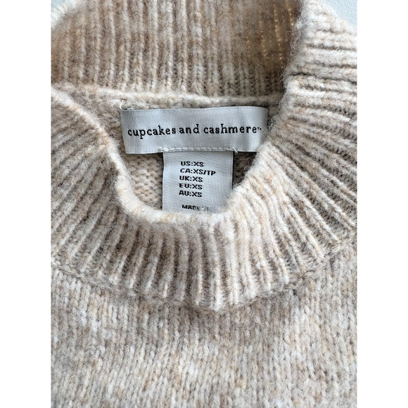 Cupcakes Cashmere Sweater XS Beige Cropped Pearl Mock Neck Wool Soft Cozy - Picture 2 of 5